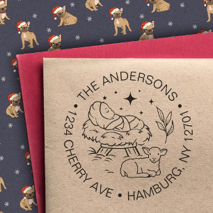 Nativity Scene Baby Jesus Christ Return Address Rubber Stamp