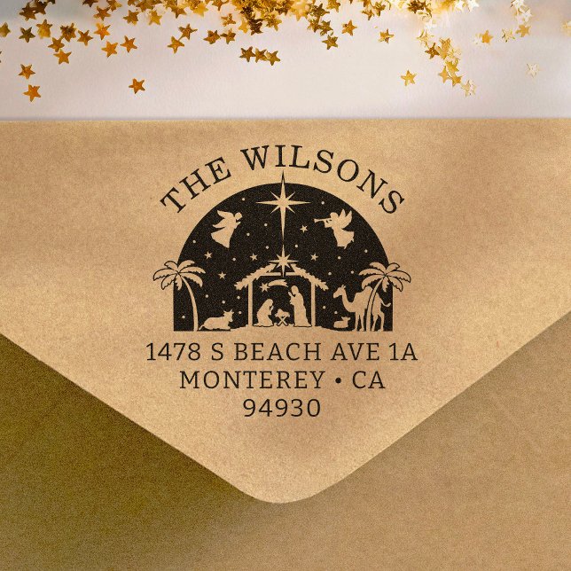 Nativity Scene Baby Jesus Christ Return Address Self-inking Stamp (Creator Uploaded)