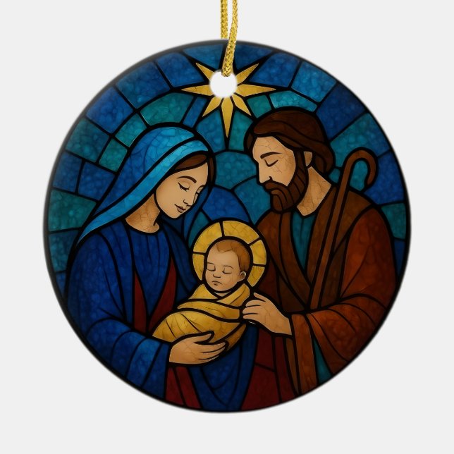 Nativity Scene Baby Jesus Manger Christmas Ceramic Ornament (Front)