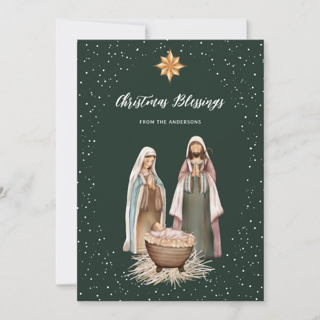 Nativity Scene Baby Jesus Religious Christian Holiday Card (Front)