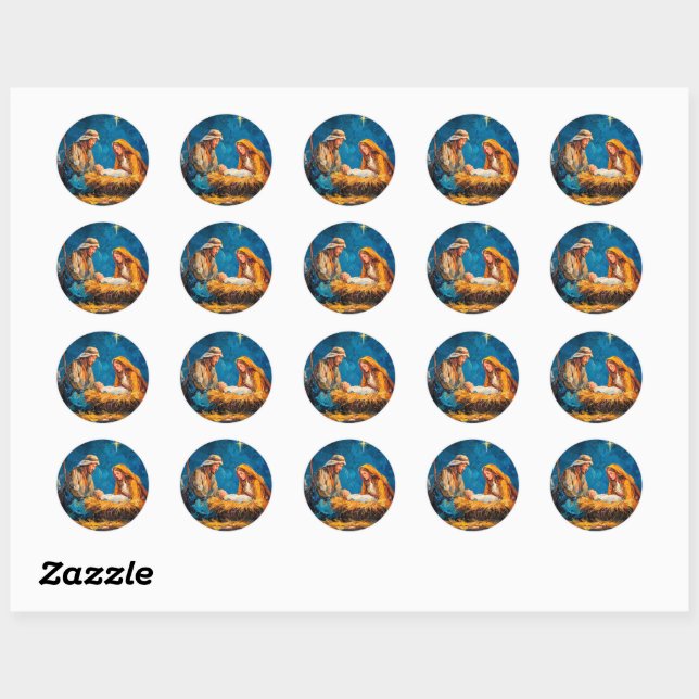 Nativity Scene, beautiful illustration, Classic Round Sticker (Sheet)