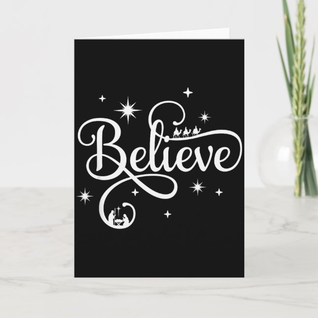 Nativity Scene Believe Christian Family Merry Chri Card (Front)