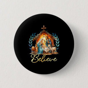 Nativity Scene Believe Christian Xmas Family Merry 6 Cm Round Badge