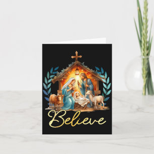 Nativity Scene Believe Christian Xmas Family Merry Card