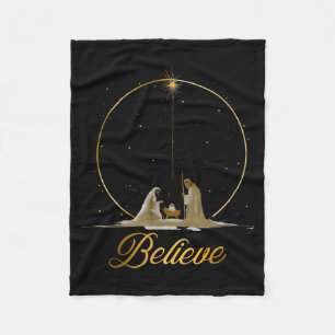 Nativity Scene Believe Christian Xmas Family Merry Fleece Blanket