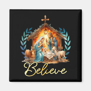 Nativity Scene Believe Christian Xmas Family Merry Magnet