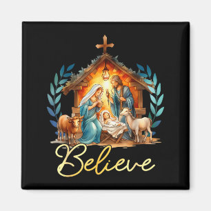 Nativity Scene Believe Christian Xmas Family Merry Magnet