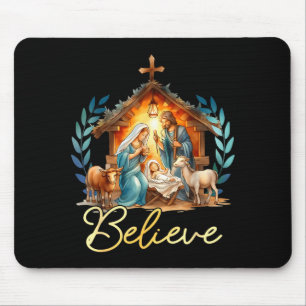 Nativity Scene Believe Christian Xmas Family Merry Mouse Pad