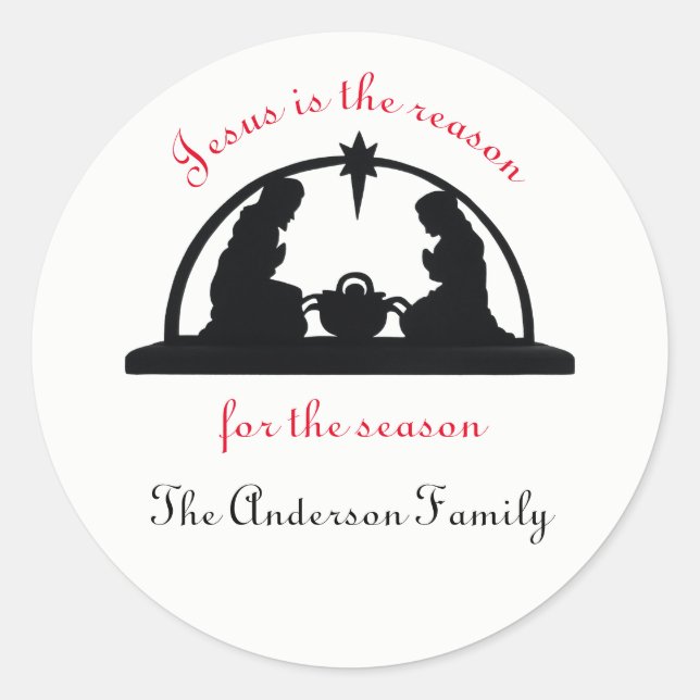 Nativity Scene Black/White - Christmas Sticker (Front)