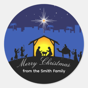 Nativity Scene Blue Star Christmas sticker