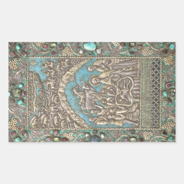 Nativity Scene Christ Child Holy Family Angels Rectangular Sticker (Front)