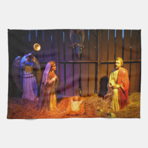 Nativity Scene Christmas Display in Washington DC Tea Towel