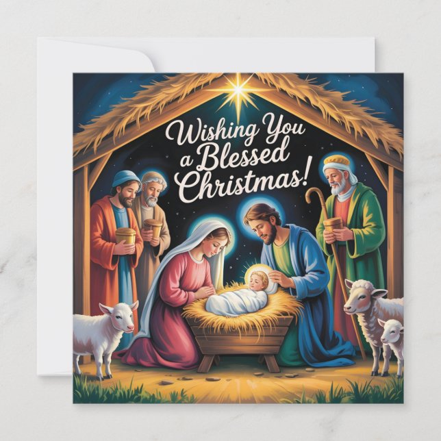 Nativity Scene Christmas Greeting Holiday Card (Front)
