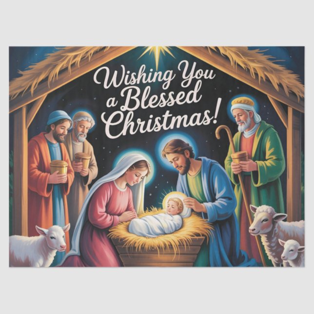 Nativity Scene Christmas Greeting Tissue Paper (Front)
