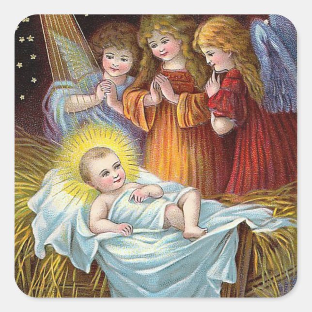 "Nativity Scene" Christmas Square Sticker (Front)