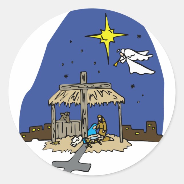 Nativity Scene Classic Round Sticker (Front)