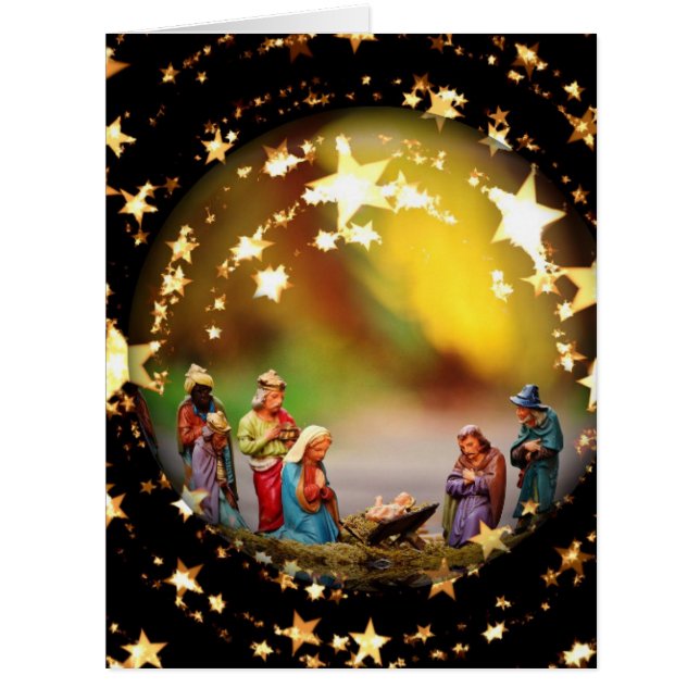 Nativity Scene Crib Virgin Mary Infant Jesus Stars (Front)