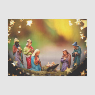 Nativity Scene Crib Virgin Mary Infant Jesus Stars Tissue Paper