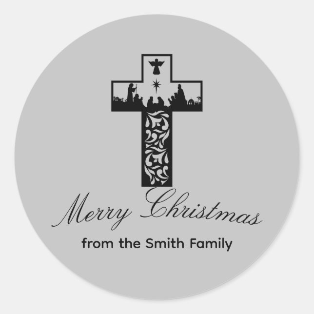 Nativity Scene Cross Christmas sticker (Front)
