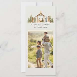 Nativity Scene Elegant 3 Photo Christian Christmas Holiday Card