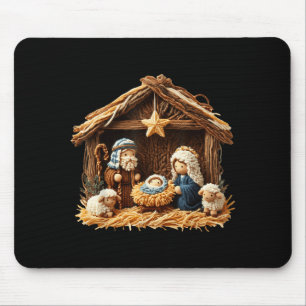 Nativity Scene Faux Yarn Crochet Jesus Christmas R Mouse Pad