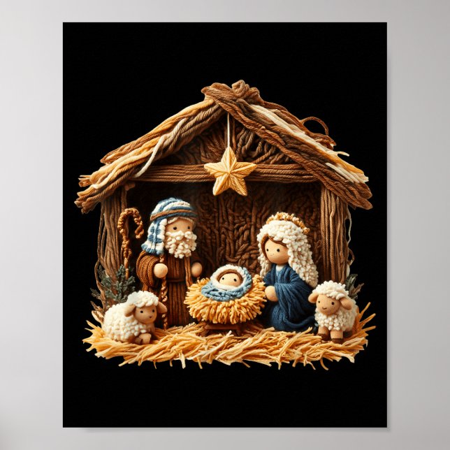 Nativity Scene Faux Yarn Crochet Jesus Christmas R Poster (Front)