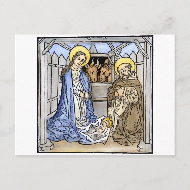 Nativity scene from an Italian Illuminated Gospel Postcard (Front)