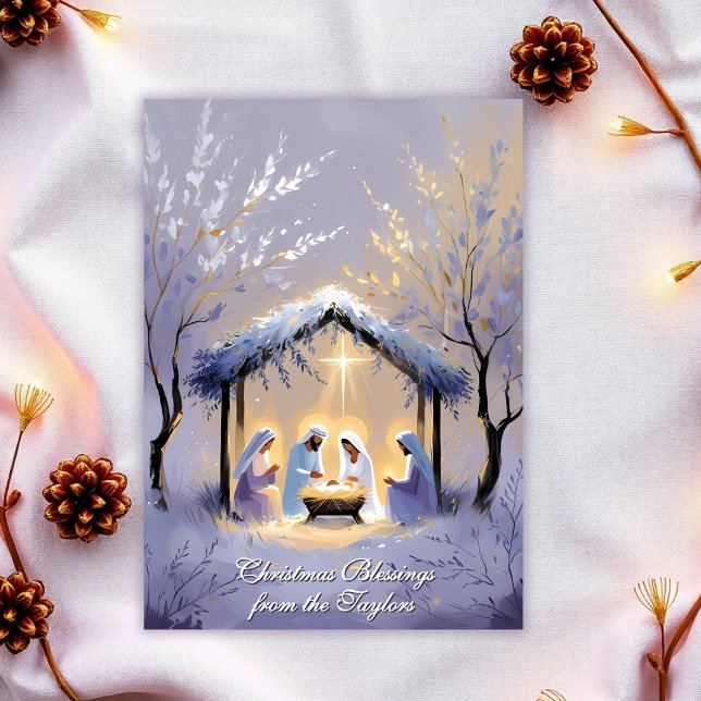 Nativity Scene Glory To God Elegant Christmas Holiday Card (Elegant Nativity Scene Christmas Card – Baby Jesus & Christmas Blessings)