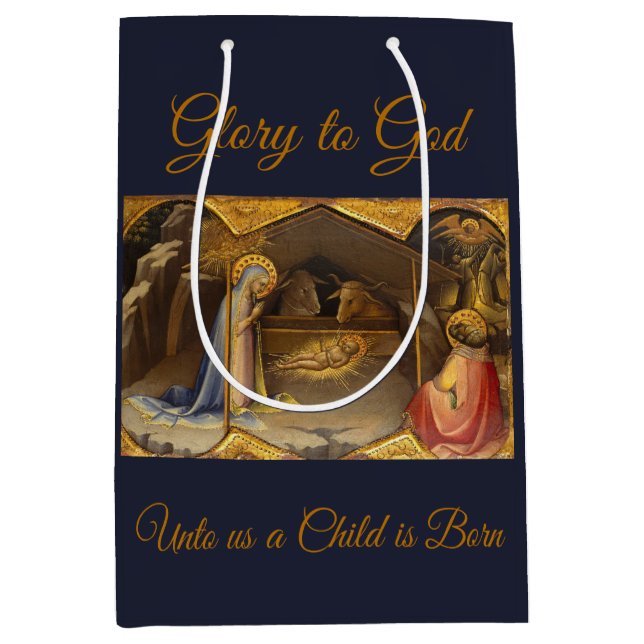 Nativity Scene in Gold Glory to God Medium Gift Bag (Front)