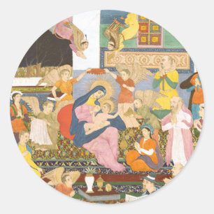 Nativity scene in indian style classic round sticker