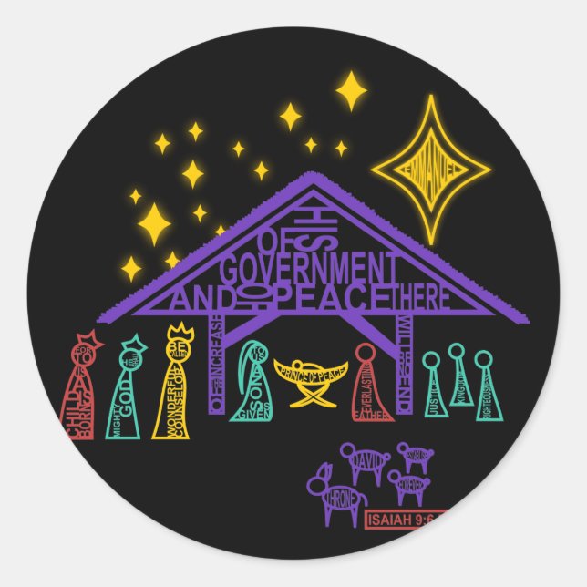 Nativity Scene - Isaiah 9:6-7 Christmas Classic Round Sticker (Front)