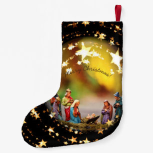 Nativity Scene Jesus in Crib Starry Christmas Small Christmas Stocking