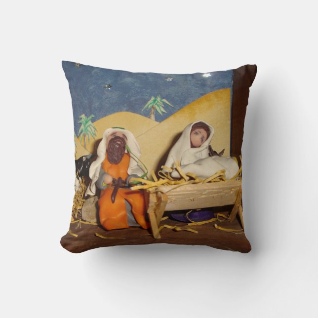 nativity scene Jesus Mary Joseph stable seasonal Cushion (Front)