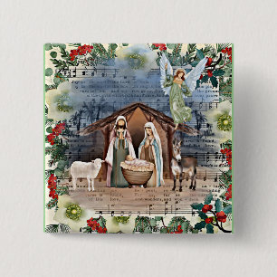 Nativity Scene, Joy to the World, 15 Cm Square Badge