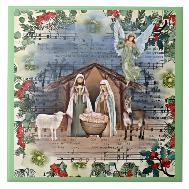 Nativity Scene, Joy to the World, Ceramic Tile (Front)