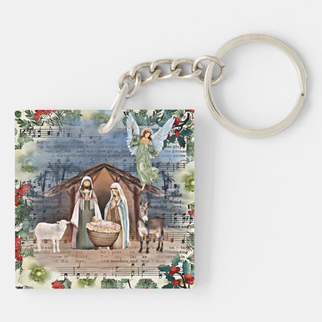 Nativity Scene, Joy to the World, Key Ring (Back)