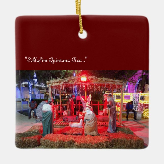 nativity scene - looking@phones ceramic ornament (Front)