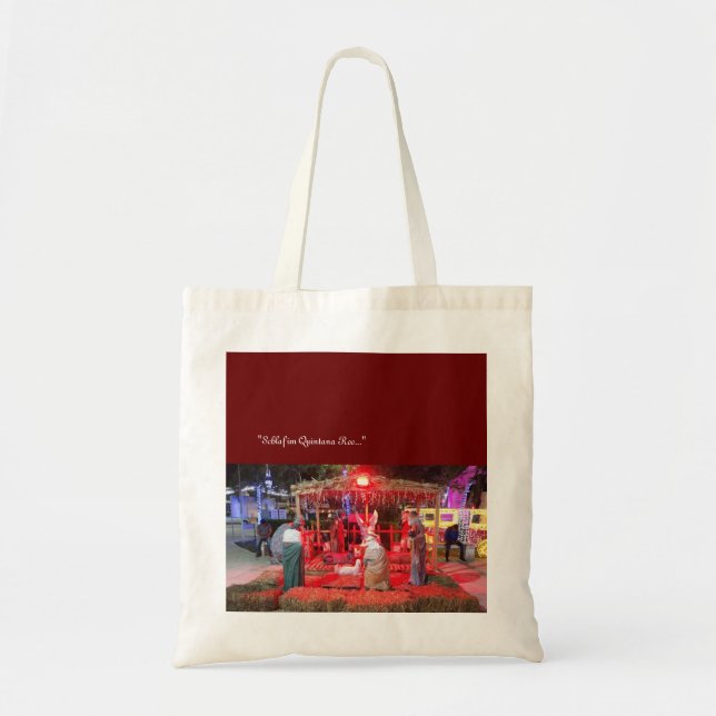 nativity scene - looking@phones ceramic ornament tote bag (Front)