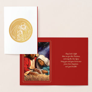 Nativity Scene Luxury Real Foil Christmas Cards