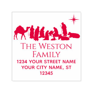  Nativity Scene Manger Baby Jesus Name Address Self-inking Stamp