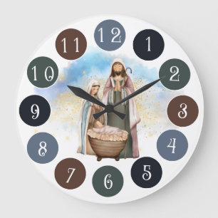 Nativity Scene - Mary, Joseph and Jesus  Large Clock