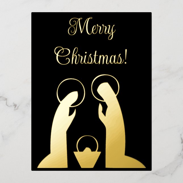 Nativity Scene Merry Christmas Foil Holiday Postcard (Front)