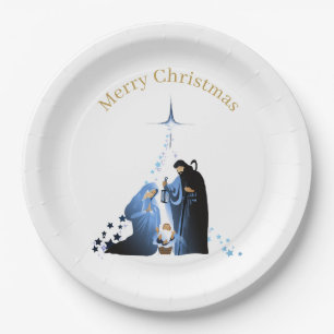 Nativity Scene Merry Christmas greetings Paper Plate