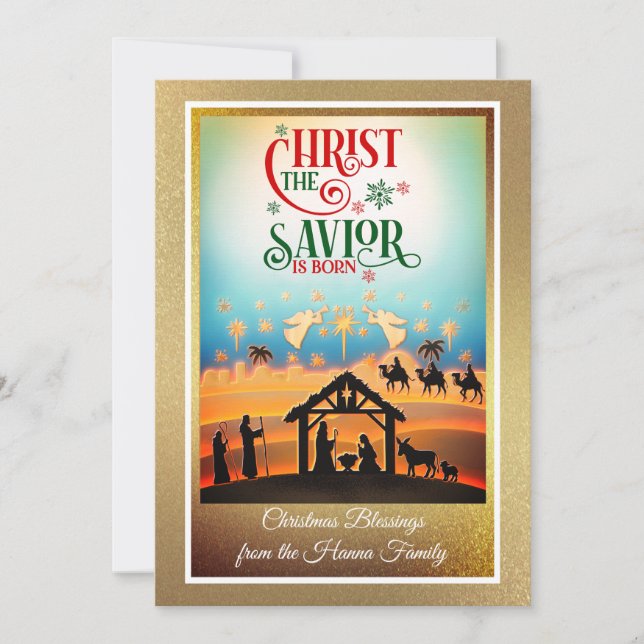 Nativity Scene "Merry Christmas & Happy New Year" Holiday Card (Front)