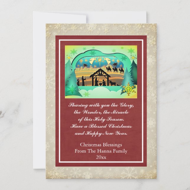 Nativity Scene "Merry Christmas & Happy New Year" Holiday Card (Front)