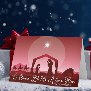 Nativity Scene O Come Let Us Adore Him Christmas Holiday Card