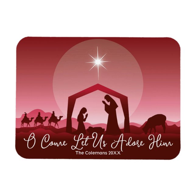 Nativity Scene O Come Let Us Adore Him Christmas Magnet (Horizontal)