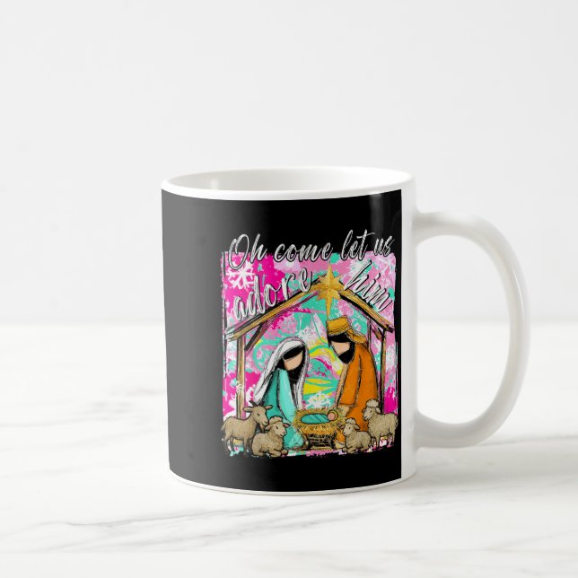 Nativity Scene Oh Come Let Us Adore Him Christmas  Coffee Mug (Right)