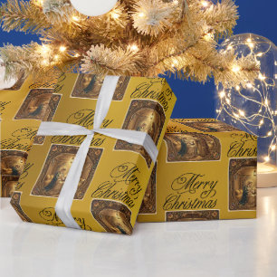 Nativity Scene on Gold Foil Wrapping Paper