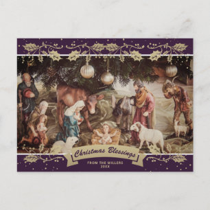 Nativity Scene Purple Christian Christmas Photo Holiday Postcard